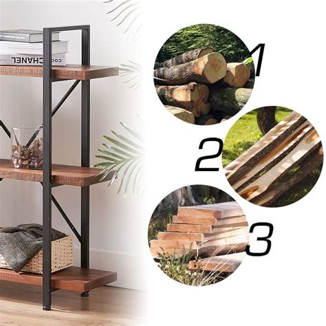 Buy HSH Natural Real Wood Bookshelf 3 Tier Rustic Vintage Industrial