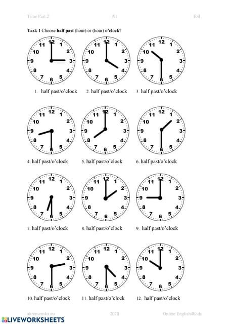 Telling Time Oclock Half Past PDF Worksheets Library