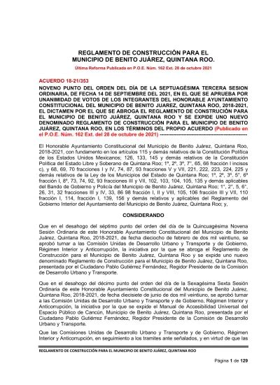 Reglamento De Construcci N Para El Municipio De Benito Ju Rez Quintana