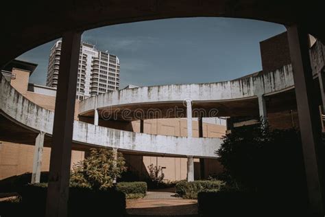 Spiral Concrete Car Park Ramp And Building On Background In Swindon Town Wiltshire England