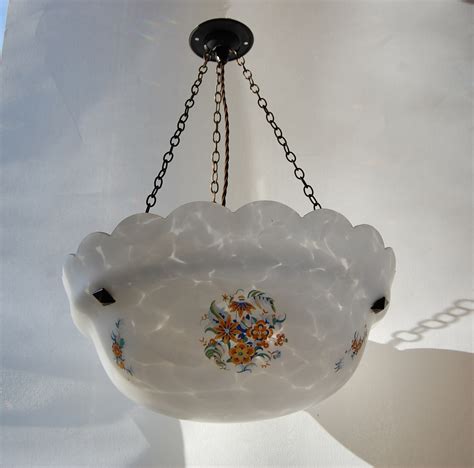 Painted Opal Glass Hanging Bowl Lamp No 18 English Lamp Company