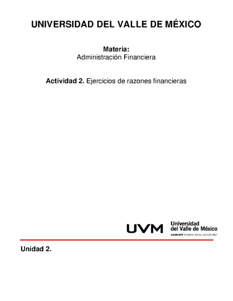 Administracion Finaniera A Ejercicio De Razones Financieras