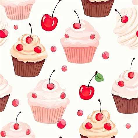 Premium Vector Cute Cupcakes Seamless Pattern Cupcake Background