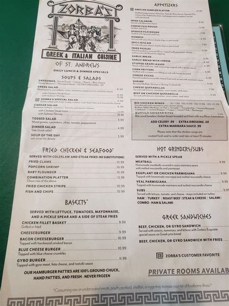 Menu at Zorba's Greek Restaurant, Columbia, St Andrews Rd Ste 50