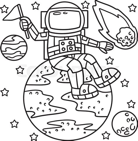 Astronaut Sitting On Earth Coloring Page for Kids | Stock vector ...