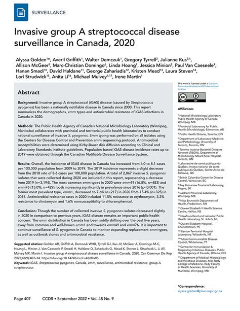 Invasive Group A Streptococcal Disease Surveillance In Canada 2020 Canadaca