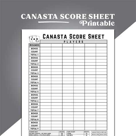 Canasta Score Sheet Canasta Card Game Score Sheet Printable Canasta Score Pad American