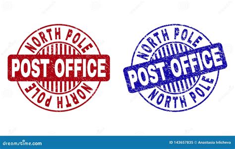 Grunge North Pole Post Office Scratched Rectangle Stamps Vector