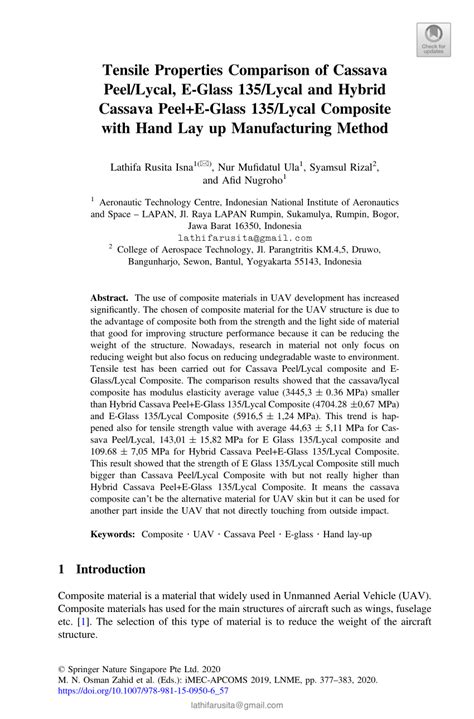 PDF Tensile Properties Comparison Of Cassava Peel Lycal E Glass 135