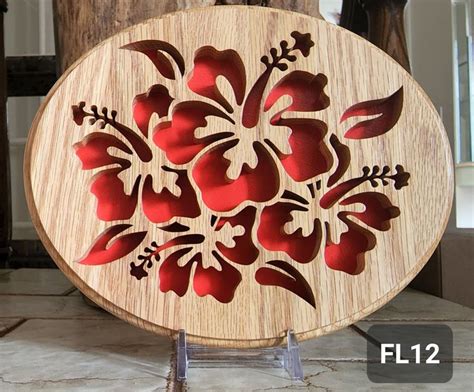 Scroll Saw Plaque With Acrylic Stand Flower Red Oak Wood Art Wall