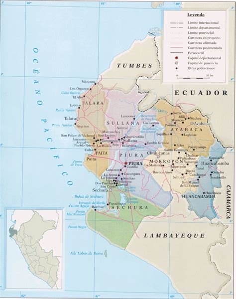 Mapa De Piura Provincia Municipios Turístico Y Carreteras De Piura Perú