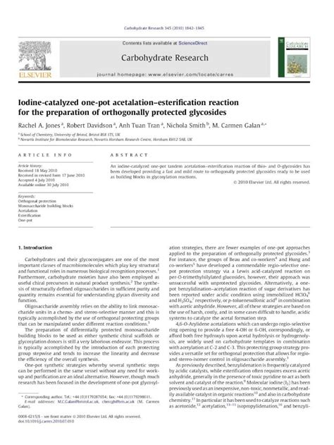 Pdf Iodine Catalyzed One Pot Acetalationesterification Reaction For