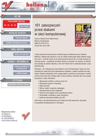 101 zabezpieczeń przed atakami w sieci komputerowej PDF