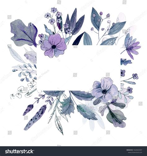 Watercolor Floral Border Dusty Blue Floral Stock Illustration