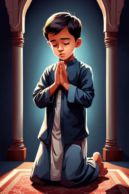 Premium Photo Vector Moslem Boy Praying Dua