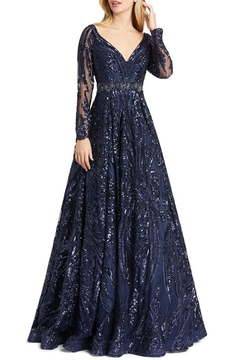 Mac Duggal Damask Sequin Long Sleeve Ballgown Nordstrom Long Sleeve