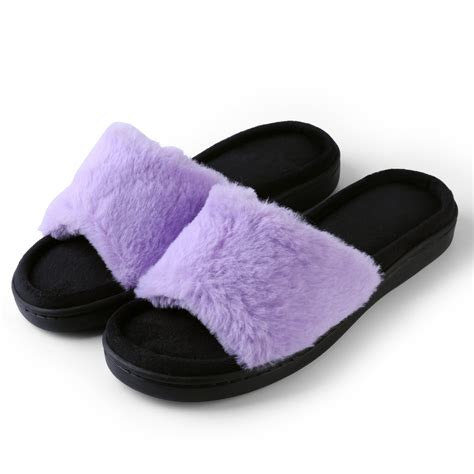 Aerusi Womens Light And Fluffy Soft Plush Sandal Slippers With No Slip Rubber Sole For Indoor