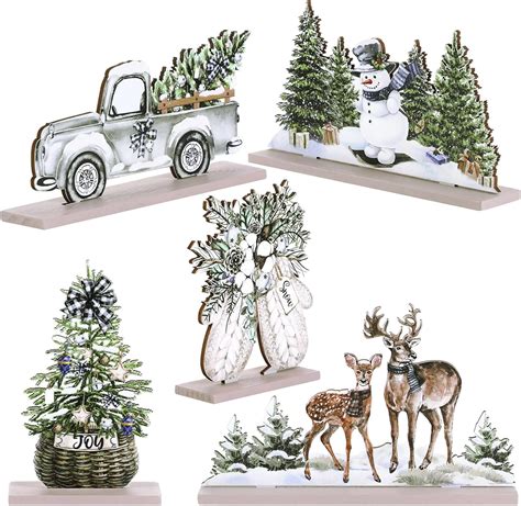 Amazon Huwena Pcs Christmas Table Decorations Wooden Christmas