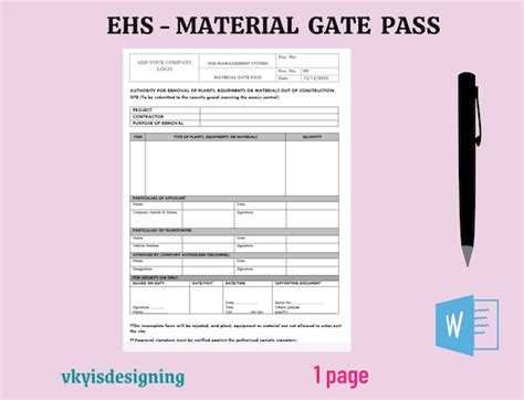 Material Gate Pass Gate Permit Material Tracker Health Etsy Hong Kong