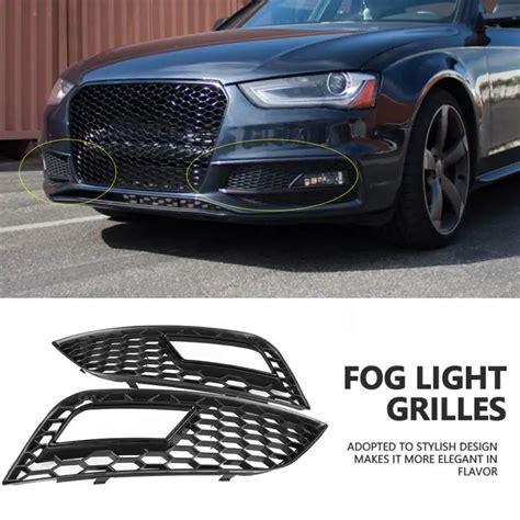 2 Pcs Car Styling Glossy Black Front Bumper Fog Light Grilles For Audi