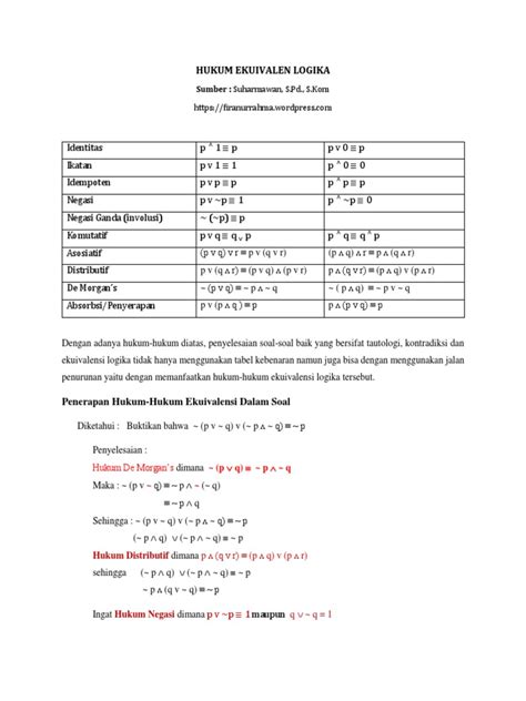 Hukum Ekuivalen Logika Pdf