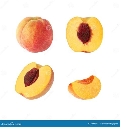 Collection Of Whole And Cut Peach Fruits Isolated Stock Image Image