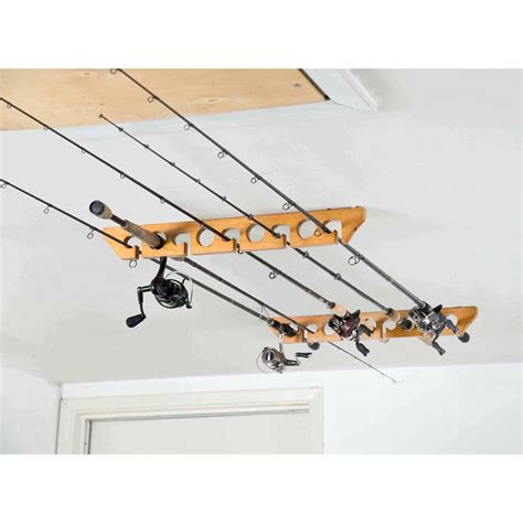 Old Cedar Outfitters Wooden Ceiling Horizontal Rod Rack, 9 Capacity ...