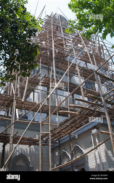 Bamboo Scaffolding At The St Nicholas Church Shanghai China Stock Photo