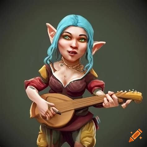 Illustration Of A Female Gnome Bard Playing A Lute On Craiyon