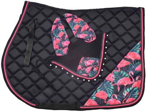 Flamingo Print All Purpose English Saddlepad And Matching Fly Bonnet