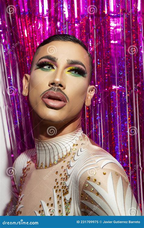 Young Man Makeup Drag Queen Performer with Colorful Background Stock ...