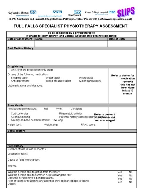 Specialist Physiotherapy Assessment Form Balance Ability Urinary Incontinence