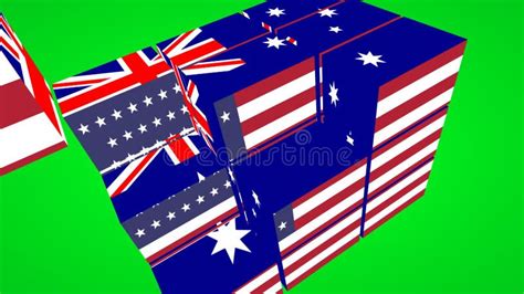 Usa And Australia Flags On Cube Concept Isolated On Green Screen Stock