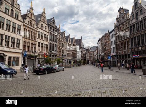 The Large Market Square In Downtown Antwerp With Its Historical