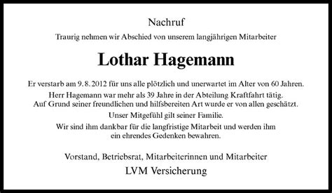 Traueranzeigen Von Lothar Hagemann Trauer Ms