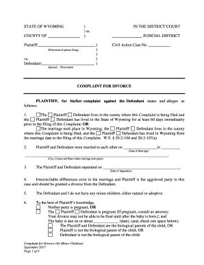 Fillable Online PLAINTIFF For His Her Complaint Against The Defendant