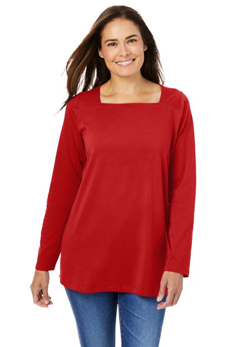 Woman Within Women S Plus Size Perfect Long Sleeve Square Neck Tee Shirt