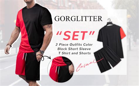 Gorglitter Mens 2 Piece Outfits Color Block Short Sleeve T Shirt And