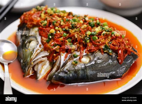 Steamed Fish Head With Chopped Hot Red Peppers Chinese Hunan Cuisine