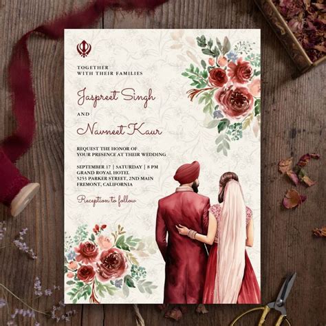 Burgundy Roses Floral Indian Punjabi Sikh Wedding Invitation Zazzle