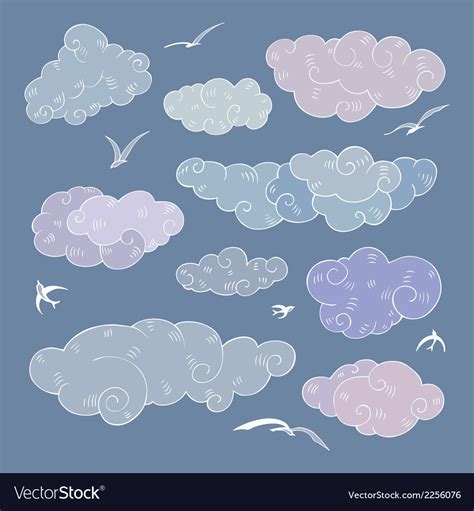 Vintage Clouds Set Royalty Free Vector Image Vectorstock