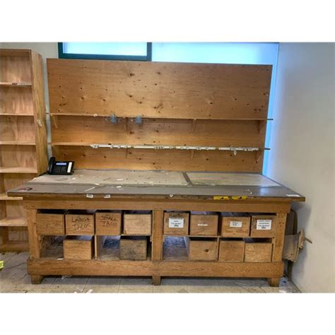 Large Wooden Work Bench And Wooden Shelf Approx 8ft Across X 3 12ft Wide X 7ft Tall Able Auctions