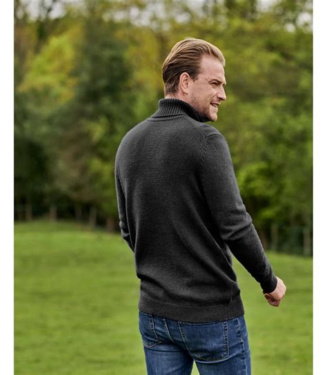 Black Pure Lambswool Mens Lambswool Polo Neck Jumper