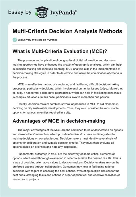 Multi Criteria Decision Analysis Methods 1393 Words Research Paper Example