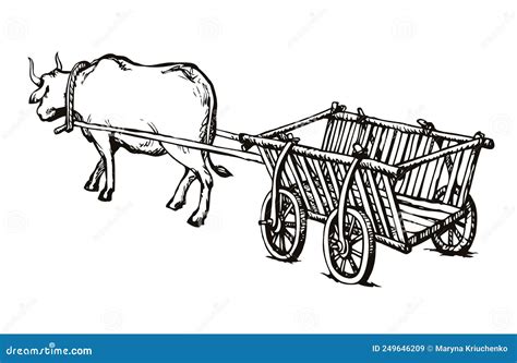 Empty Cart Drawn by Oxen. Vector Drawing Stock Vector - Illustration of ...