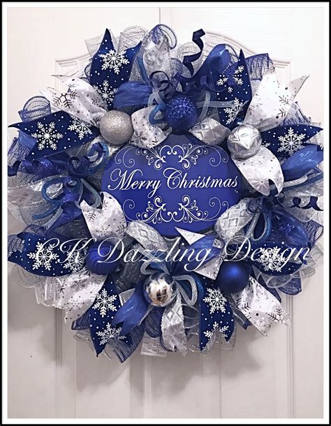 Blue Merry Christmas Deco Mesh Wreath Merry Christmas Etsy