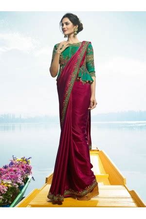 Buy Navy Blue And Pinl Color Barfi Silk Designer Party Wear Saree In UK