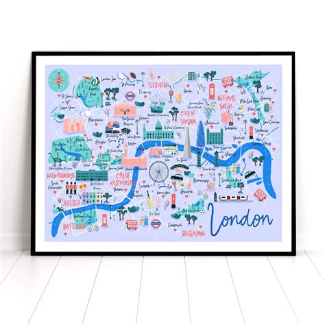 Map Of London London Travel Print Hand Drawn Map Kids Wall Etsy Uk