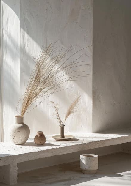 Premium Photo A Minimalist Still Life With A Ceramic Vase And Pampas