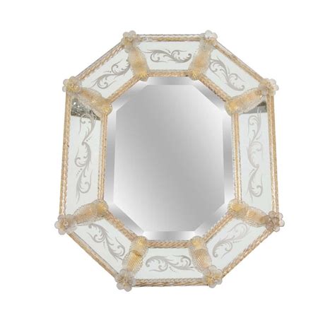 Midcentury Murano Glass Wall Mirror With Etching At 1stdibs